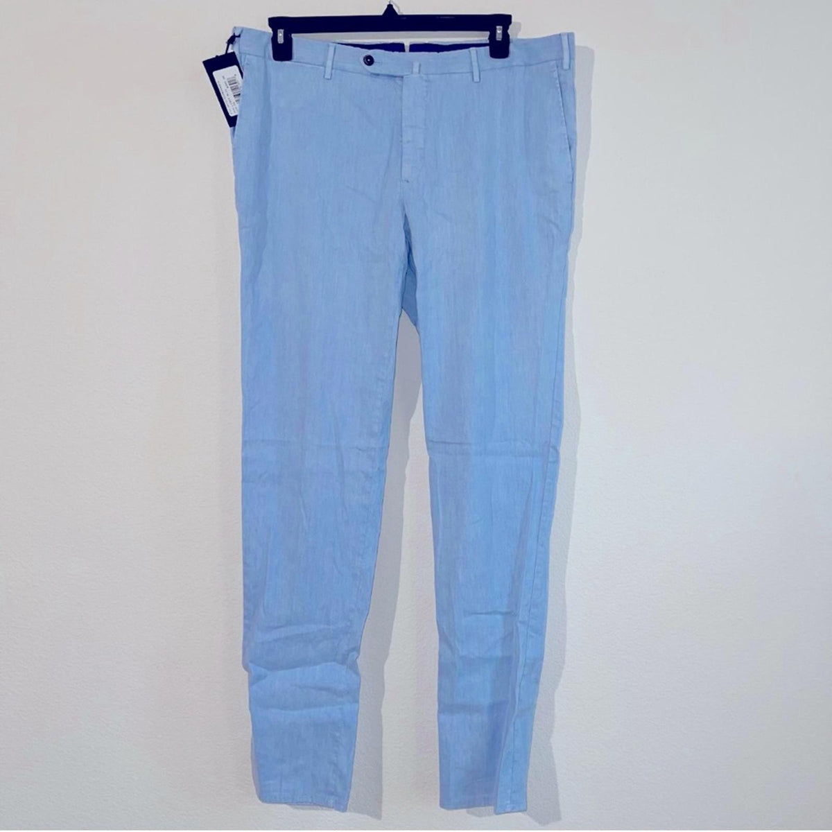 PT Torino Linen & Cotton Delave Slim Fit Trousers, Blue Size 56 NEW w/Tag $395