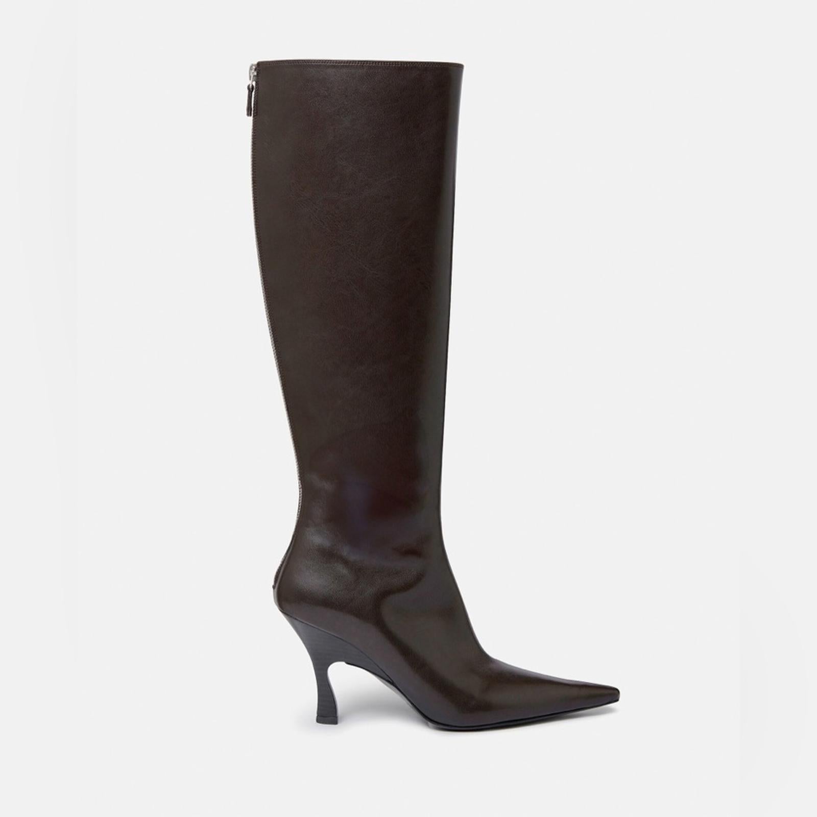 Stella McCartney Elsa Knee-High Heeled Boots in Coffee Brown, NWT, Size 38 $1350