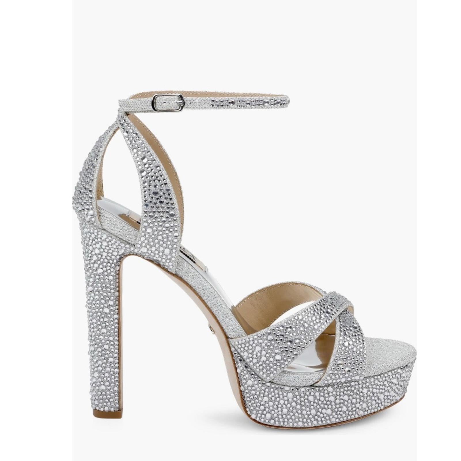 Badgley Mischka Fizzy Ankle Strap Platform High Heel Sandals Silver Size 9.5 NWT