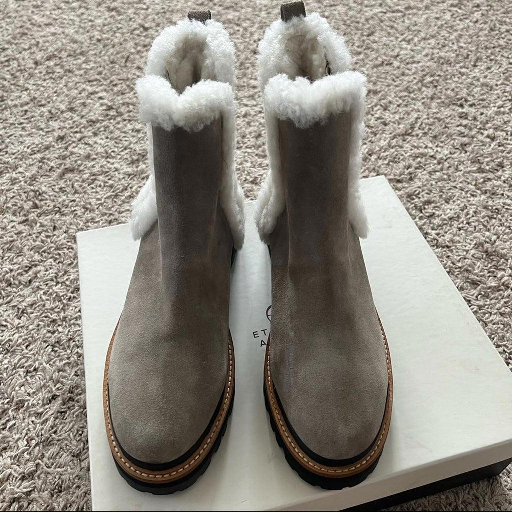 Marc Fisher Real Fur Chelsea Boots in Cloud Suede, Size 11 M, New in Box $259