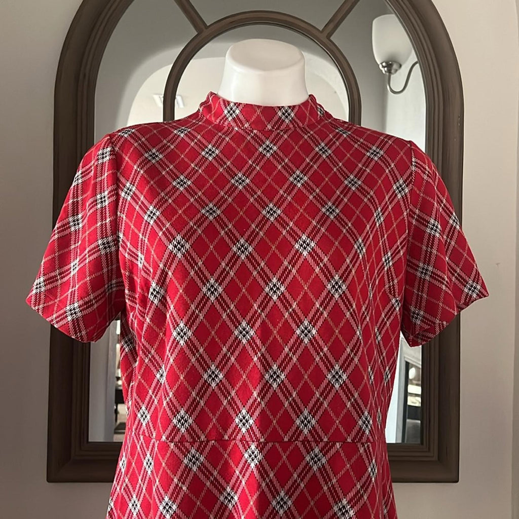 Next Tartan Day Dress Knit Dress in Vibrant Red Black, Size UK 16, US 12