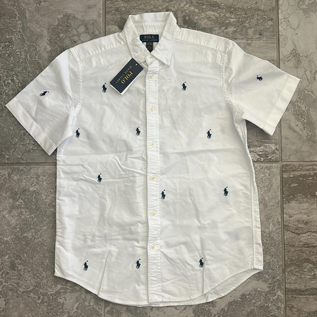 Polo Ralph Lauren Logo Embroidered Oxford Short-Sleeve Shirt Size XL(18-20) NWT