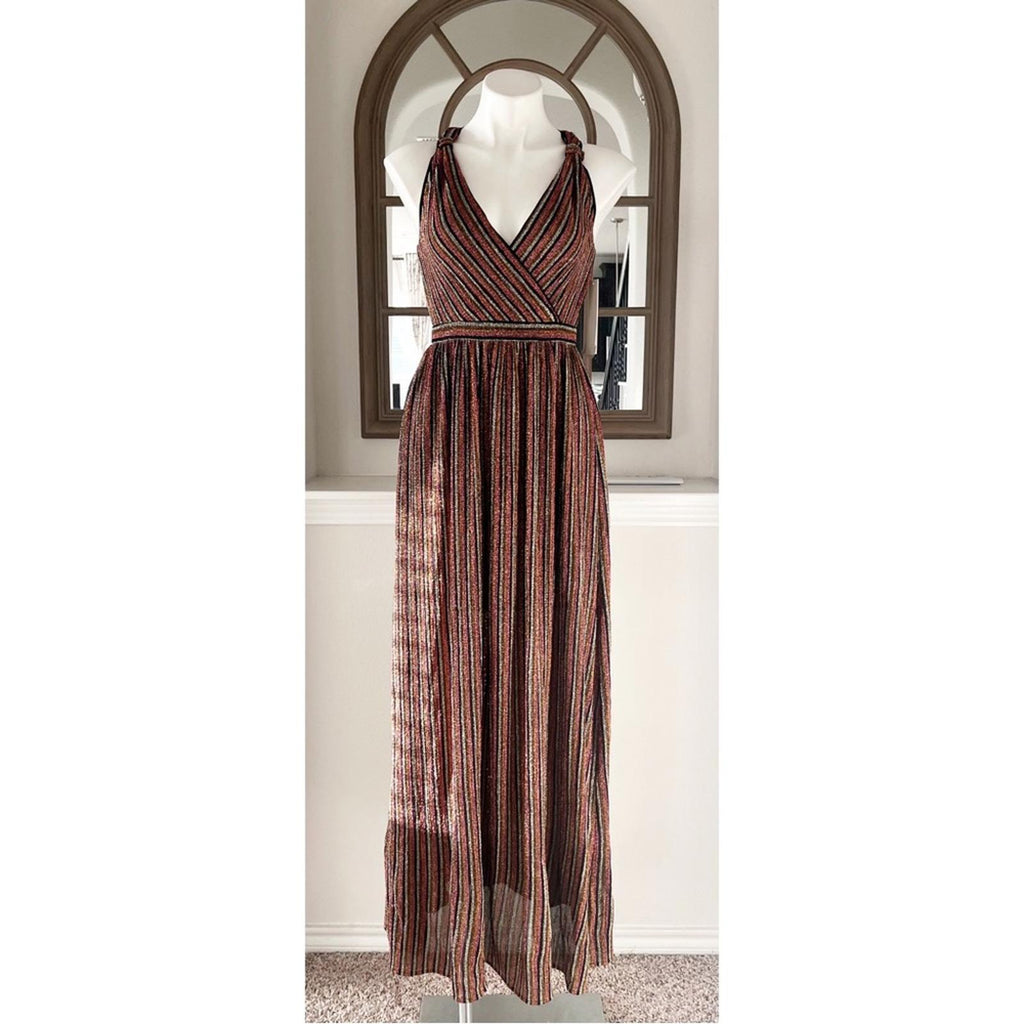 Aqua Striped Metallic Gown in Black Multi, Size XS New w/Tag Retail $298