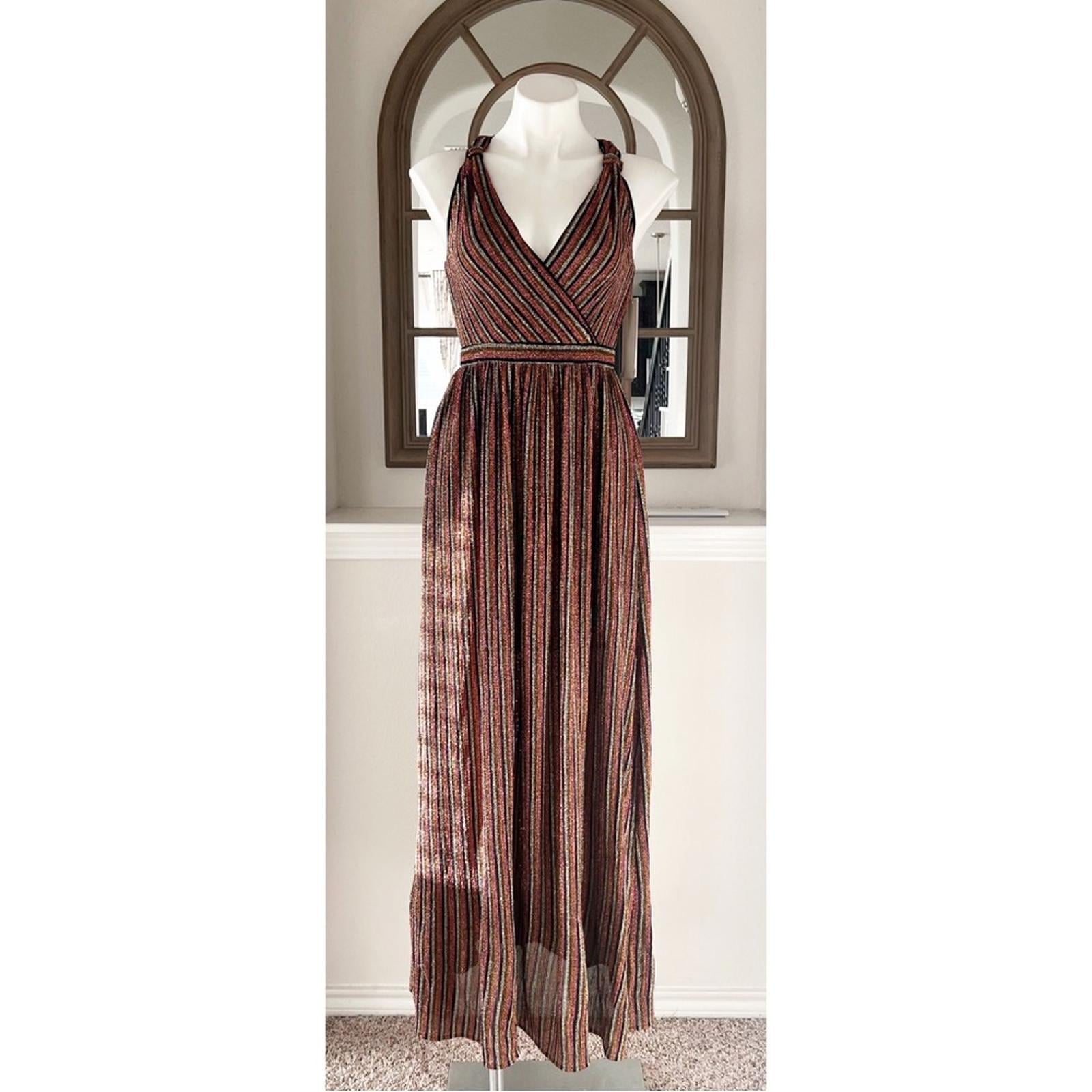 Aqua Striped Metallic Gown in Black Multi, Size XS New w/Tag Retail $298