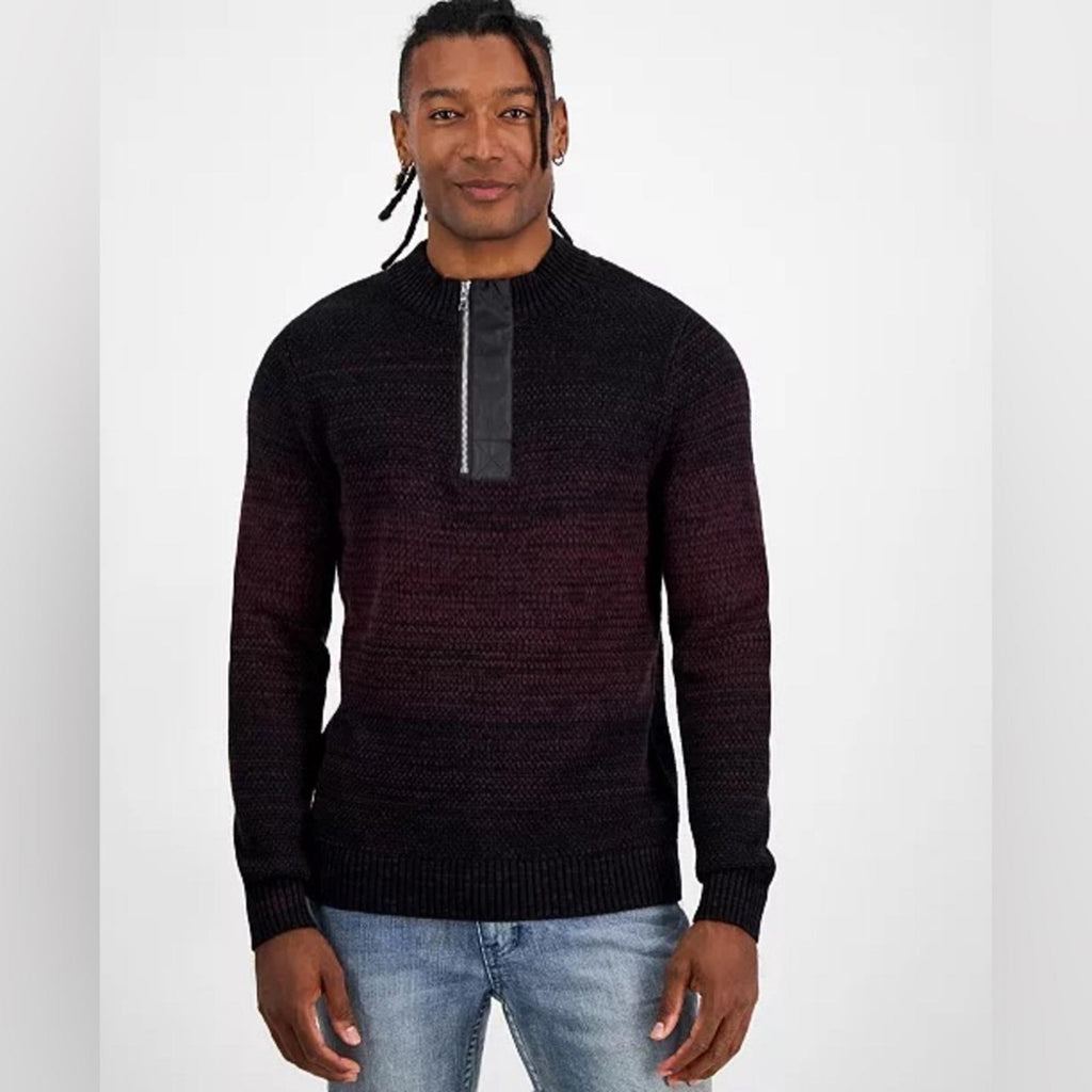 INC Regular-Fit Space-Dyed 1/4-Zip Mock Neck Sweater, Wine Men Size S New w/Tag
