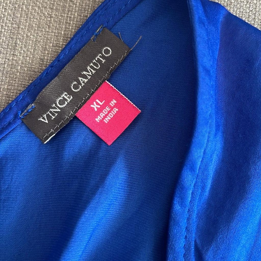 Vince Camuto Dolman Sleeve Fold Front V-Neck Rumple in Cobalt Blouse Size XL NWT