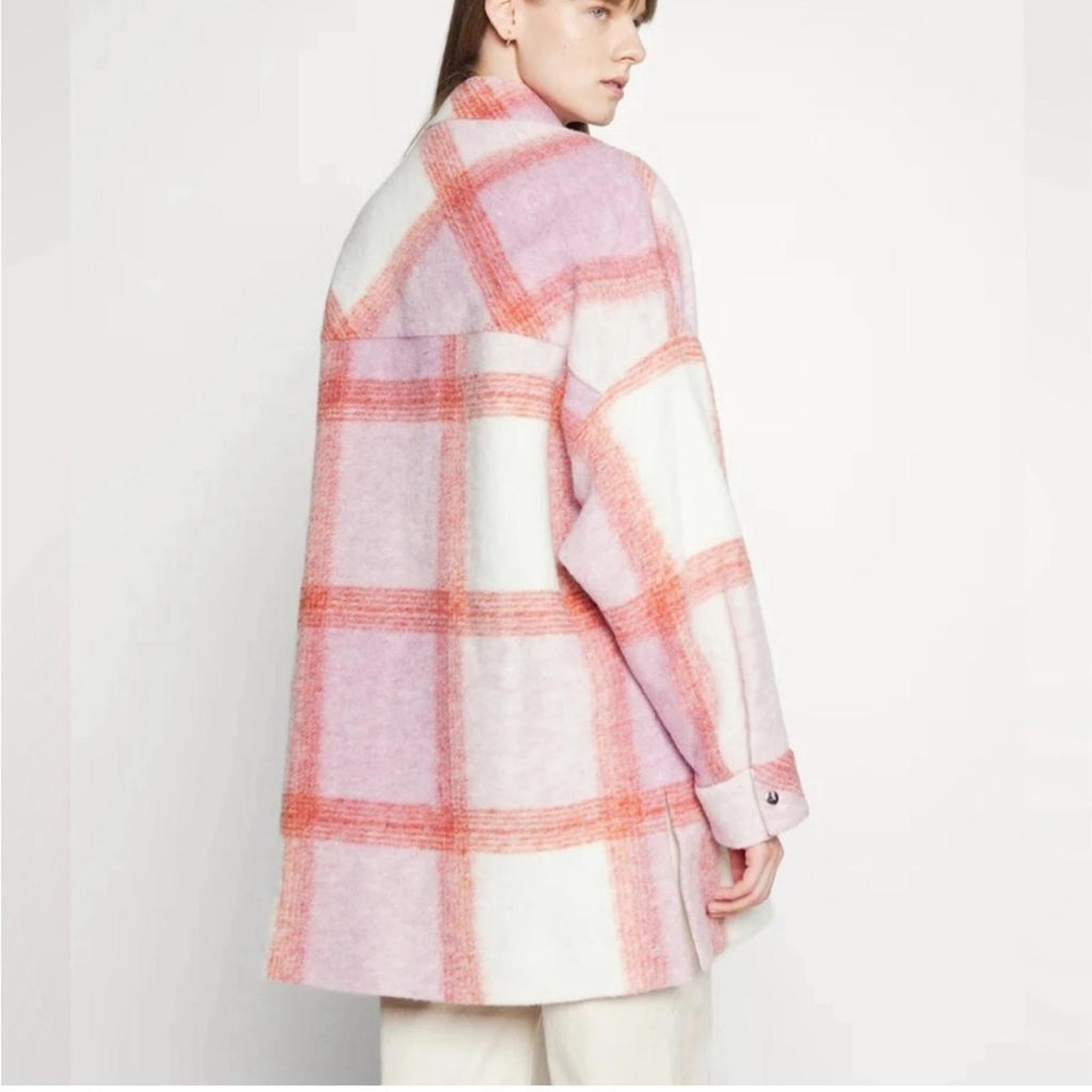 NWT IRO Lemina Check Plaid Oversized Shacket Jacket, Mixed Pink Size 34/XS $435