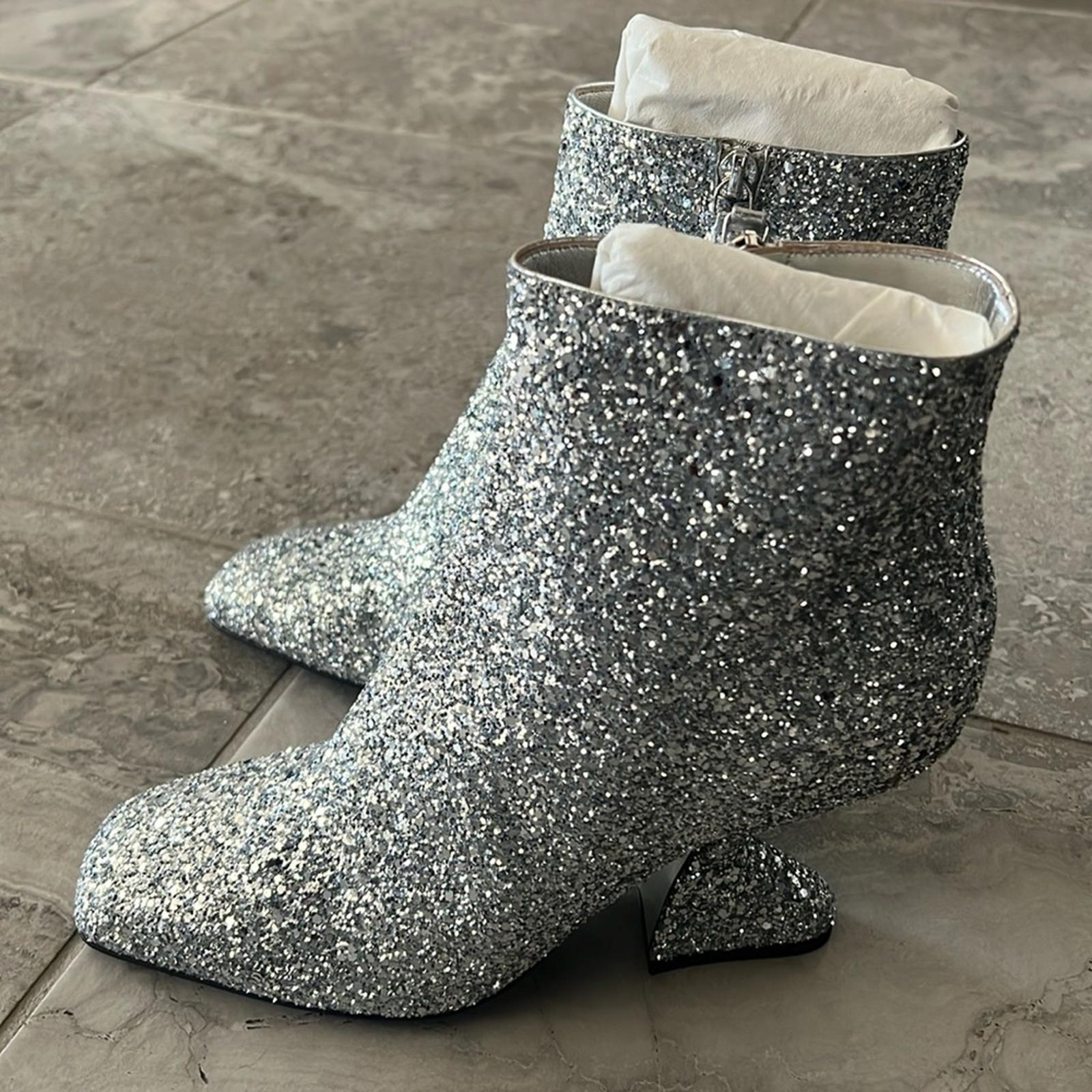 Salvatore Ferragamo Glitter Sculptural-Heel Zip Booties Size 10 New in Box $1295