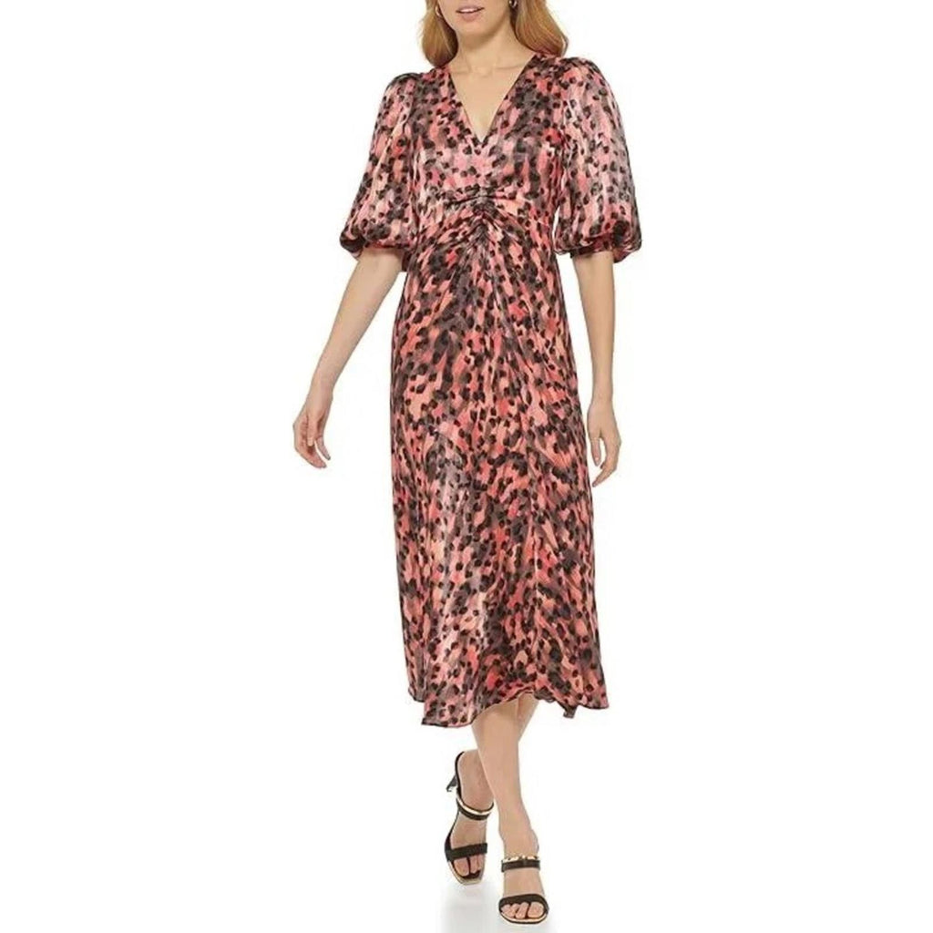 DKNY V-Neck Ruched Front Dress in Permission Multi, Size XL, New w/Tag