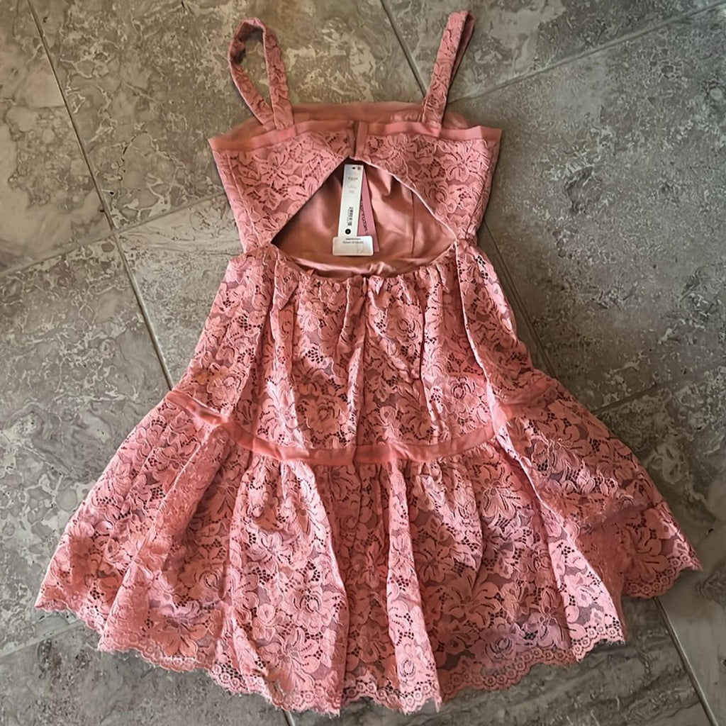 Bloomingdale’s Aqua Rosette Lace Tiered Dress, Size 2
New w/Tag Retail $278