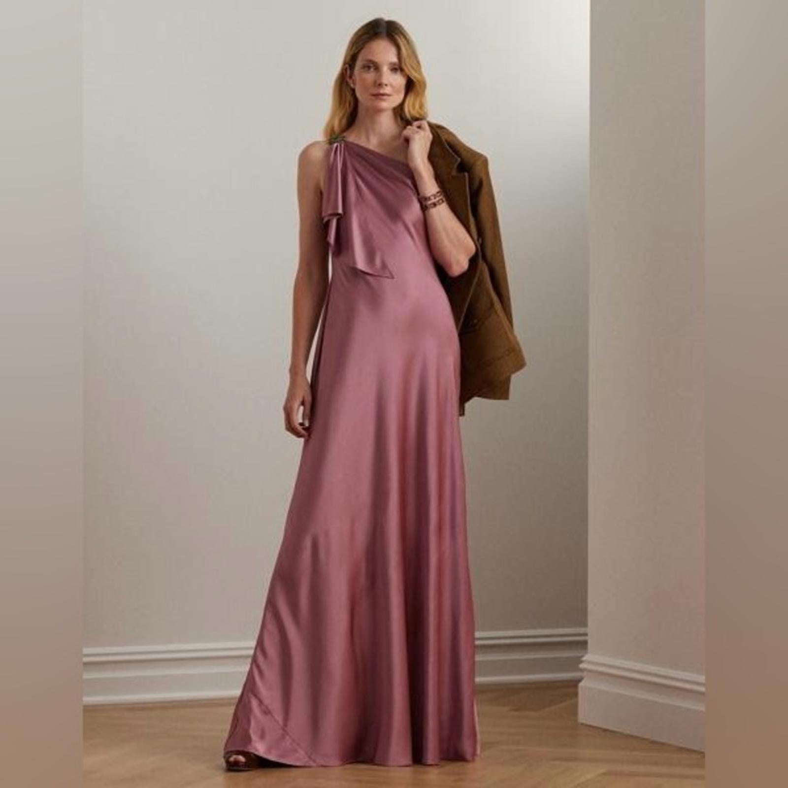 Ralph Lauren Satin Charmeuse One-Shoulder Gown Maxi Dress, Size 8, New w/Tag