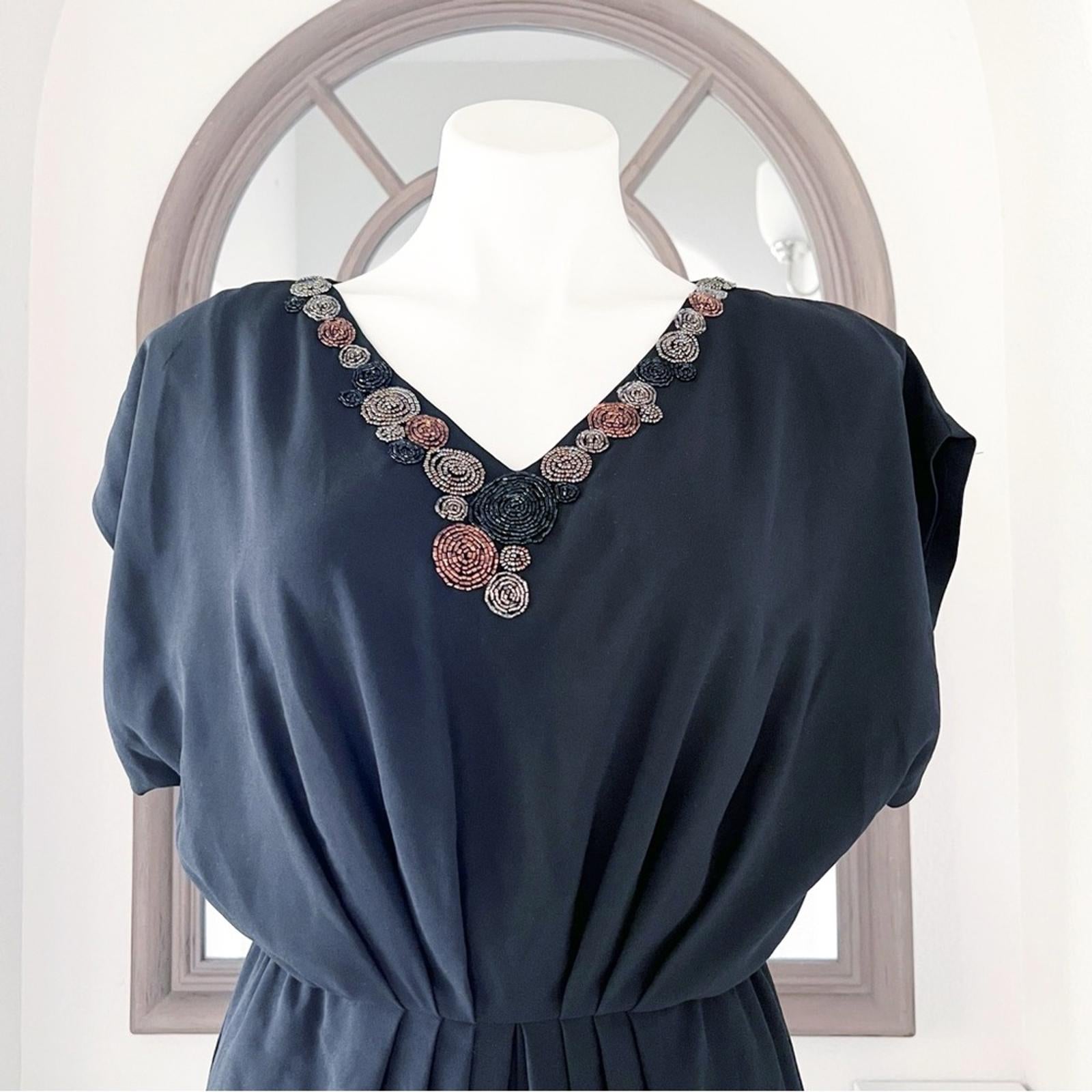 Trina Turk Black Mini Dress w/Beaded V-Neck, Size 2 Excellent!