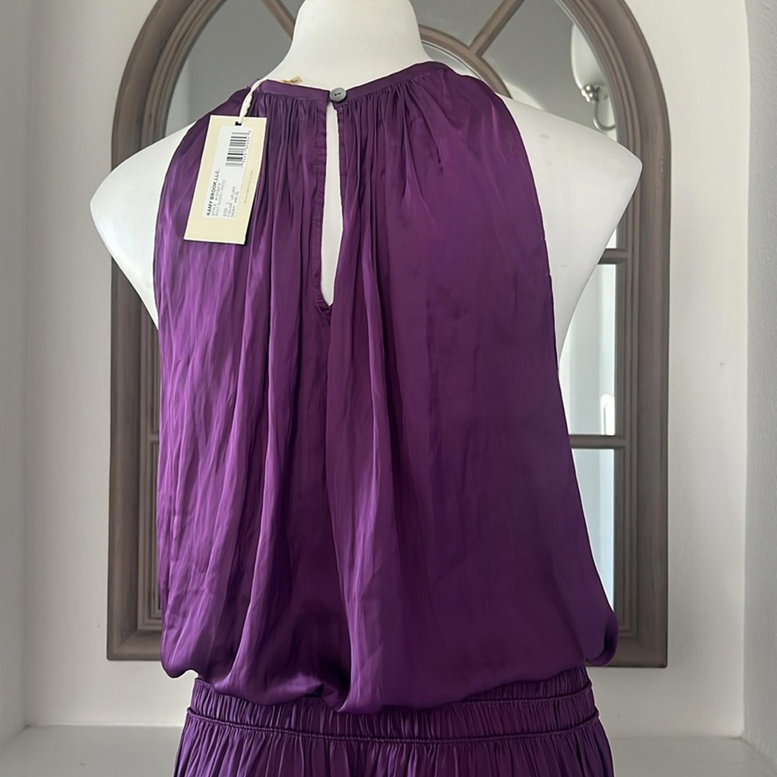 Ramy Brook Shiny Audrey Sleeveless Blouson Dress in Purple Size L New w/Tag $445