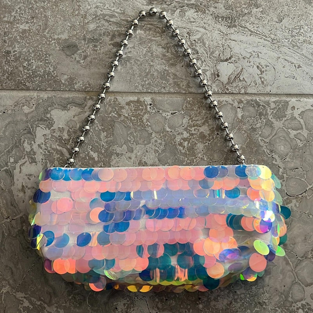 Liselle Kiss Chelsea Ball Chain Shoulder Bag, Iridescent Silver, Made in Italy