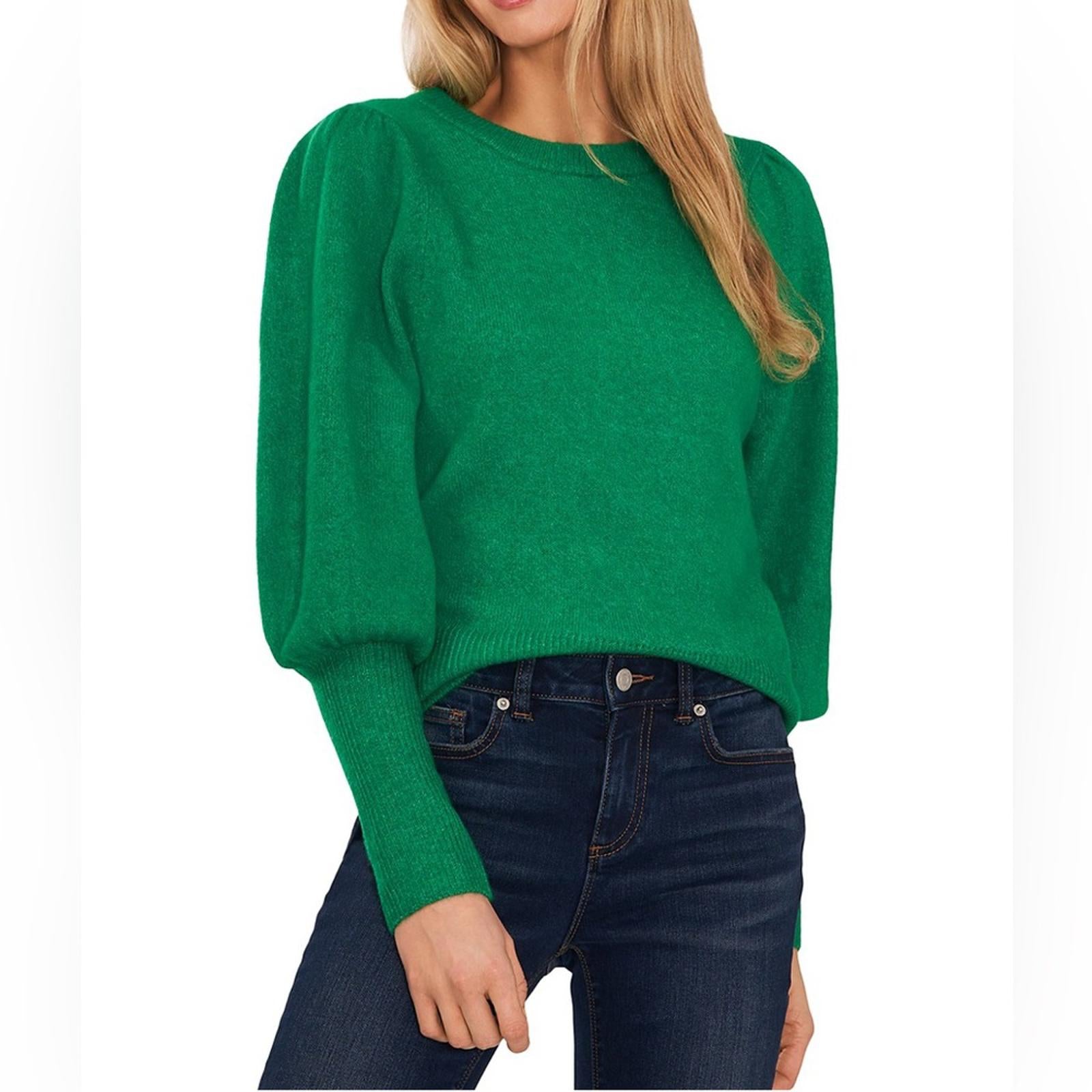 NEW CeCe Juliet Sleeve Puff Sleeve Crewneck Sweater, Green Size L New w/Tag