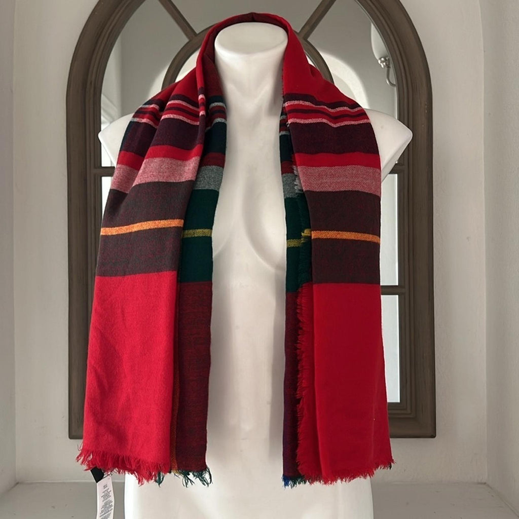 Lauren Ralph Lauren Woven Scarf, Red Plaid 126cm x 126cm NEW