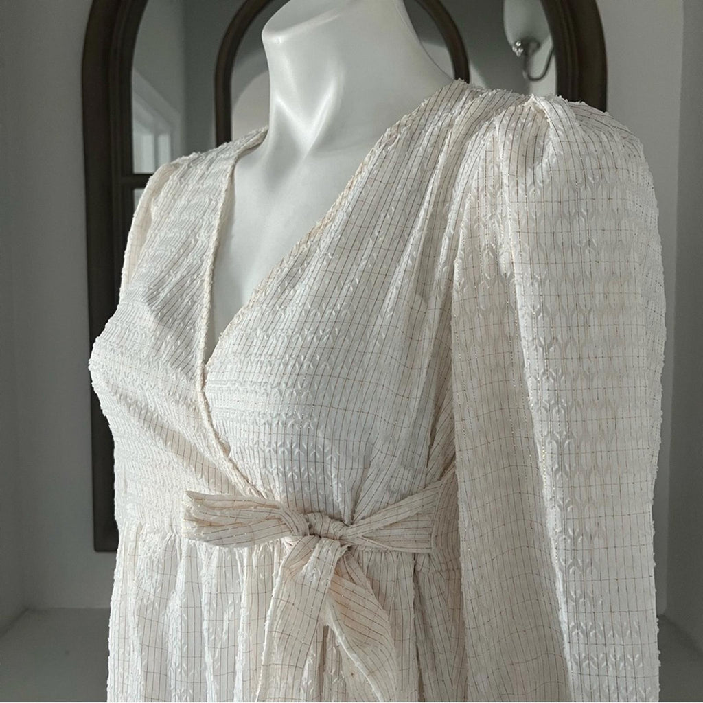 NWT Calvin Klein Side-Tie Belt Pinstripe Tiered Dress, Petite Size 6 Retail $134