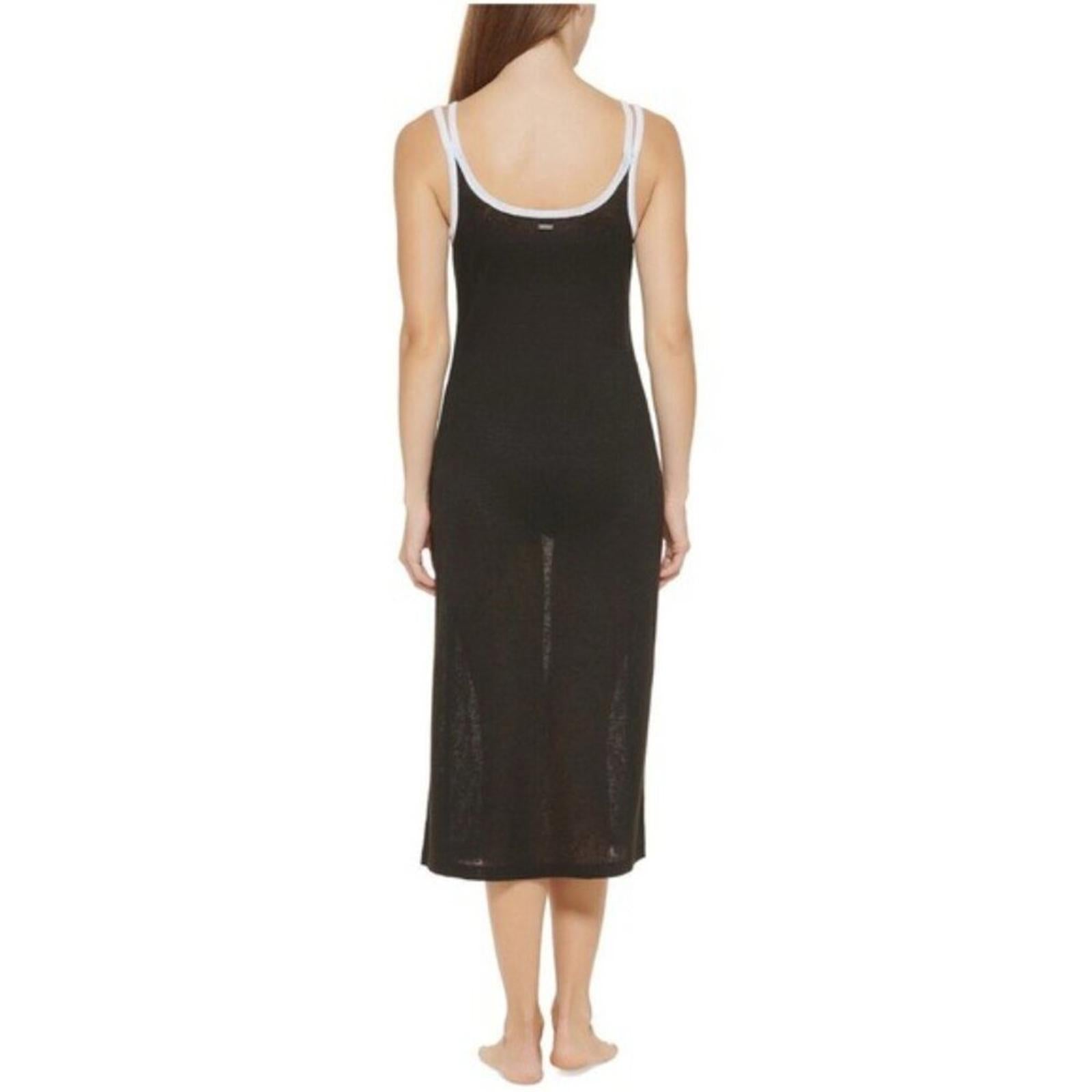DKNY Swimwear Strappy Dress Cover-Up in Black/White Trim, Size M NEW w/Tag