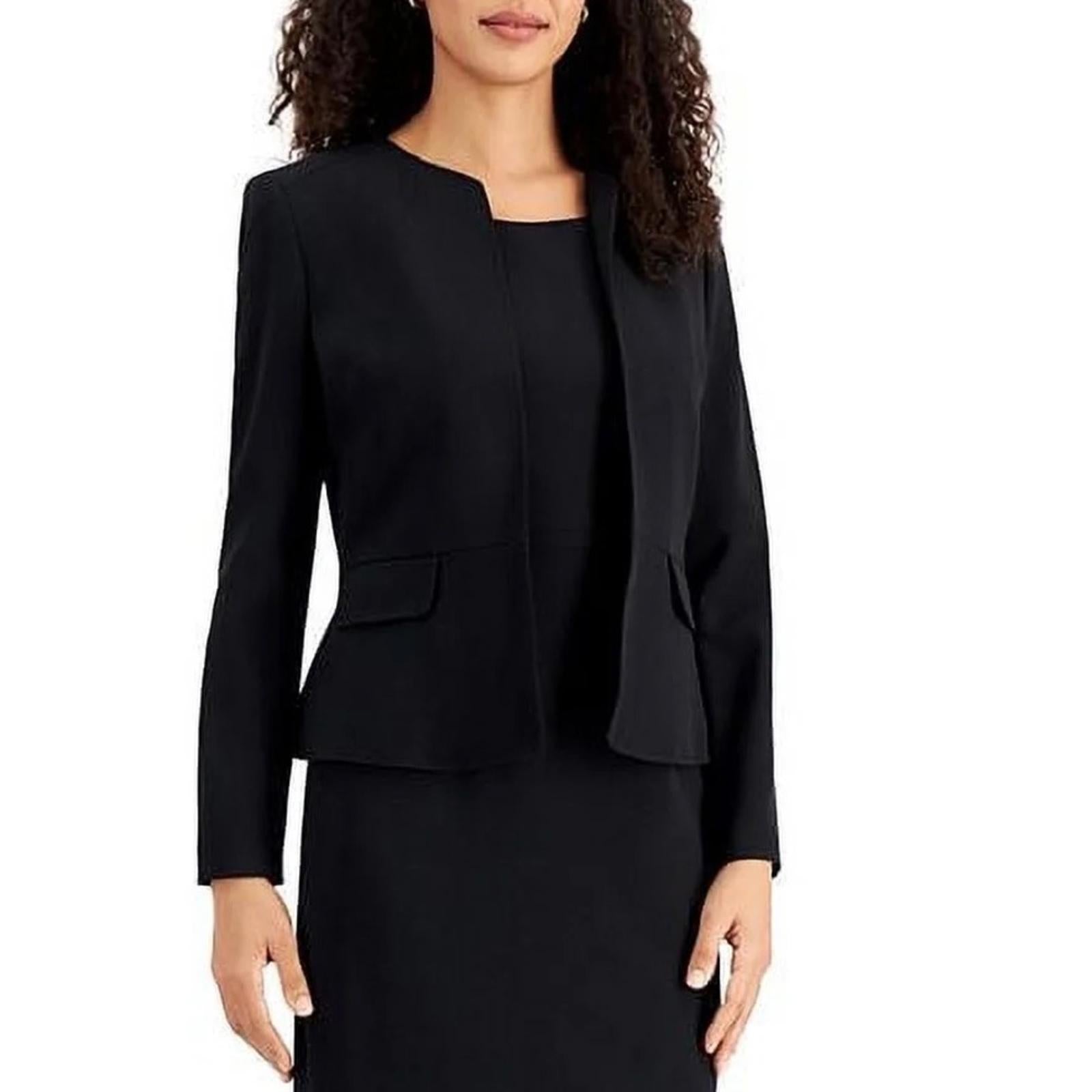 Le Suit Collarless Blazer in Black, Size 16, New with Tag
