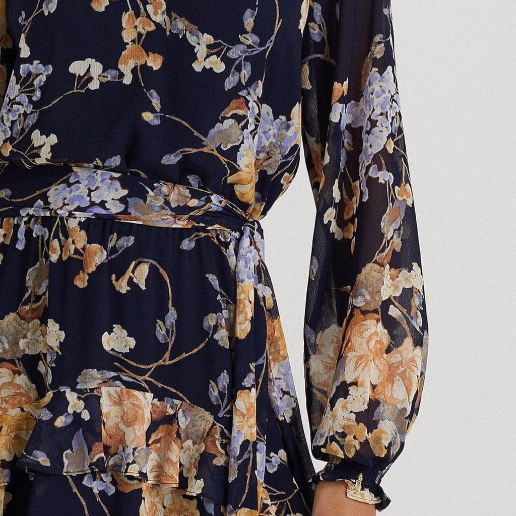 Lauren Ralph Lauren Floral Belted Crinkle Georgette Dress, Plus Size 22W NWT