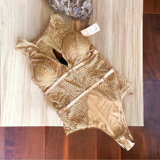 Real Lingerie Lucette Edgy Lace Teddy w/Plunge Neckline & Open Back Size 1X NWT