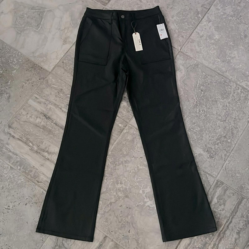 Anthropologie’s Sanctuary Birdy Twill Coated Flare Pants in Black, Size 32 NWT