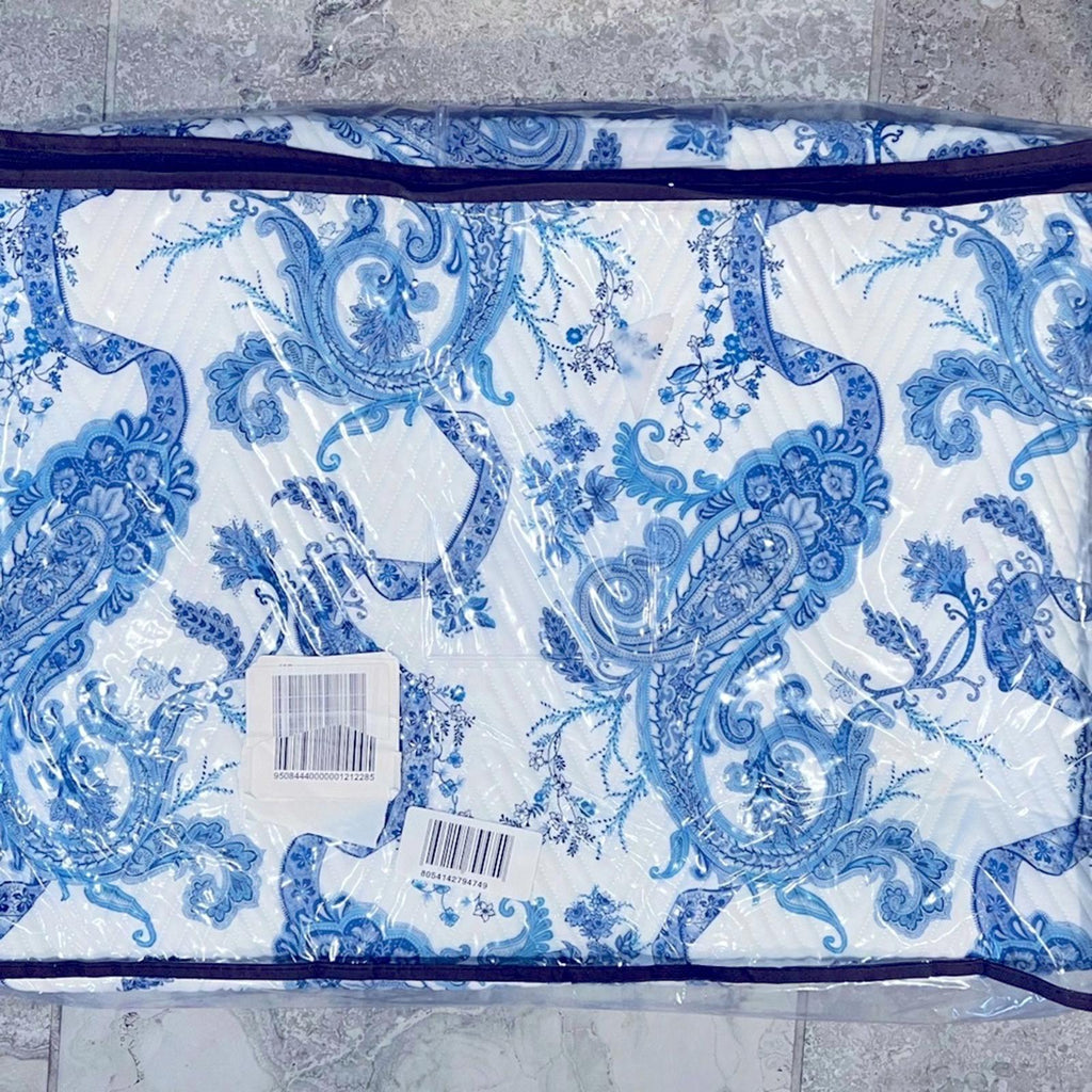ETRO Home Loures Queen Quilted Bedspread, Paisley White & Blue, New with Tag