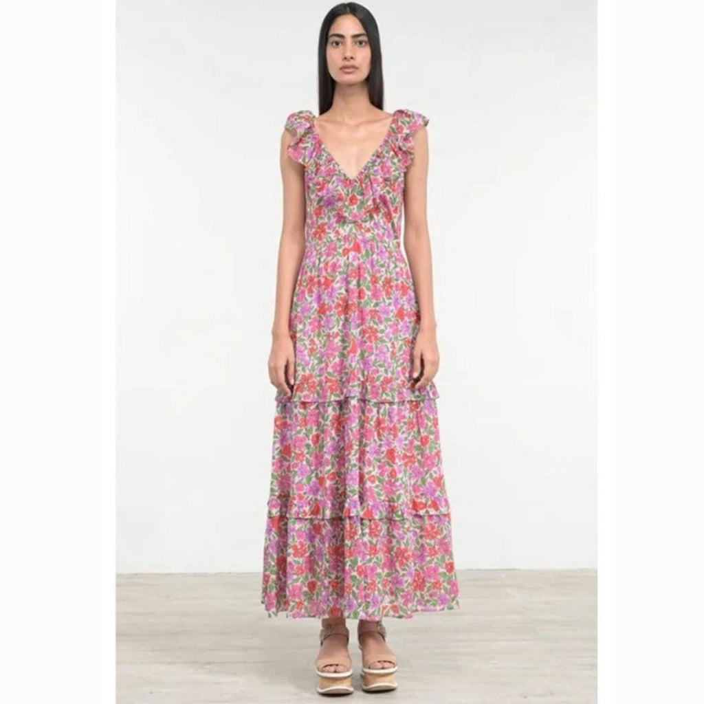 Banjanan Twiggy Floral Print Tiered Dress, Melodic Floral Bonbon, Size XS NWT
