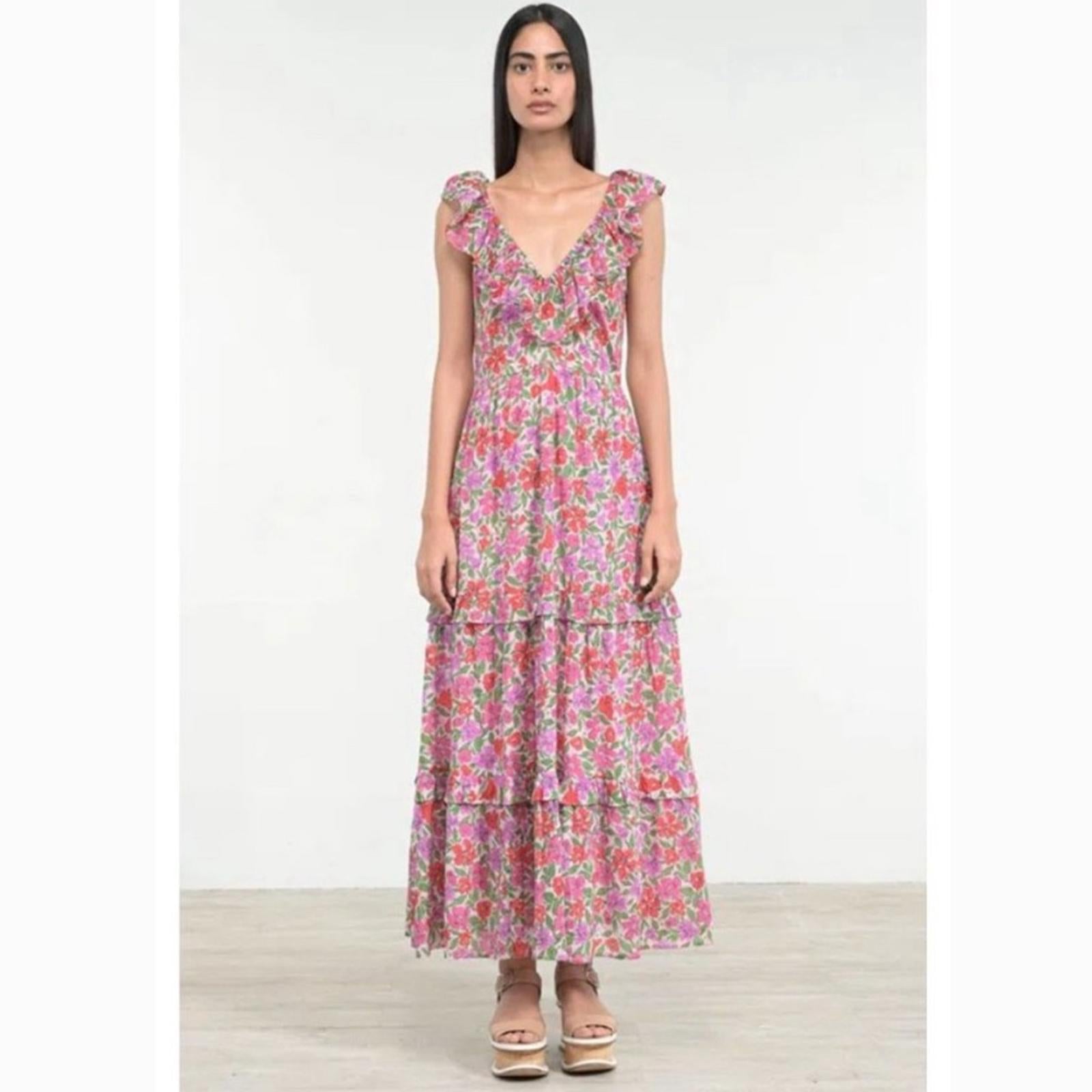 Banjanan Twiggy Floral Print Tiered Dress, Melodic Floral Bonbon, Size XS NWT