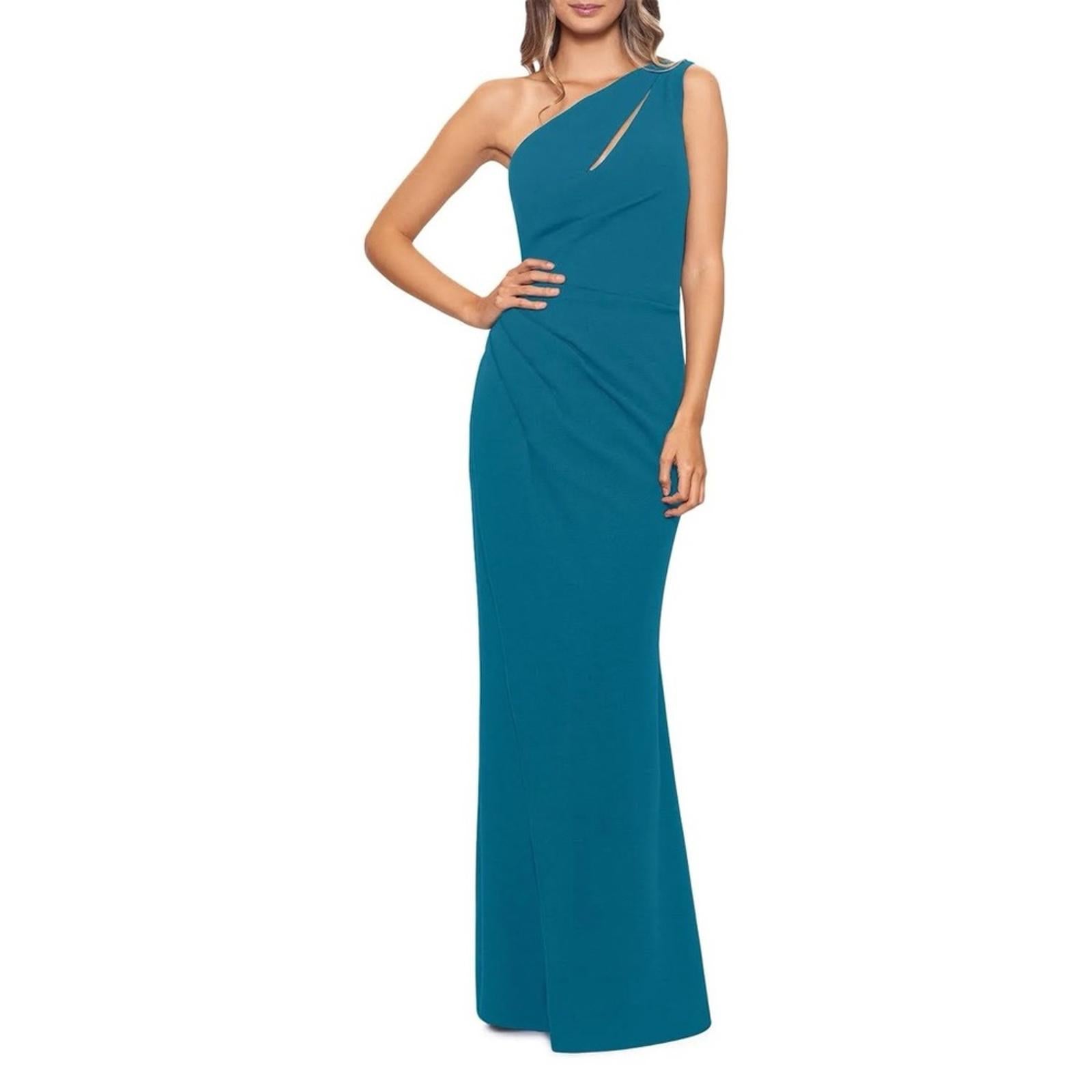 AQUA Cutout One Shoulder Gown, Teal Green, Size 0 New w/Tag Retail $258