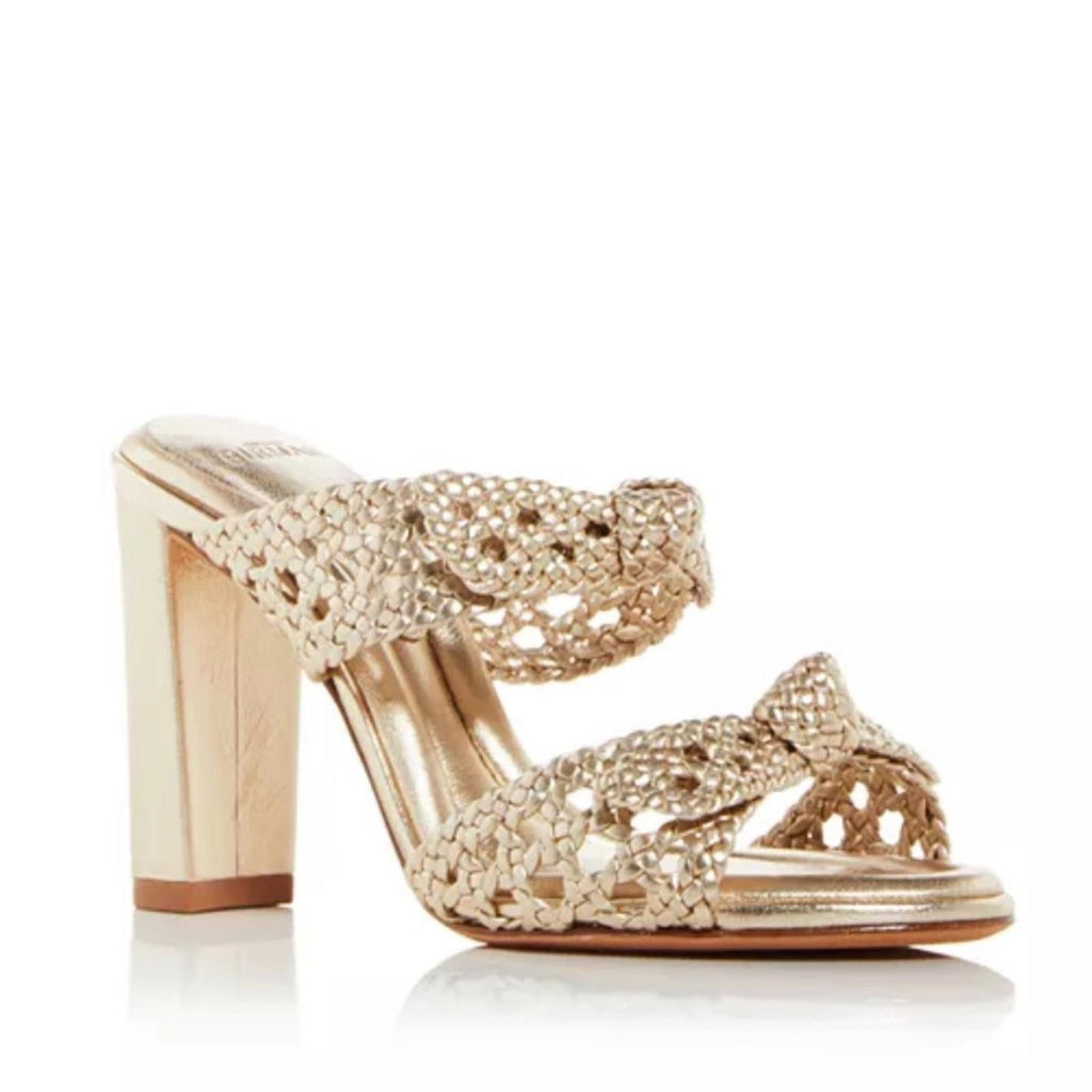 Alexandre Birman Clarita Braided Block Heel Sandals, Golden Size 37.5 NEW $795