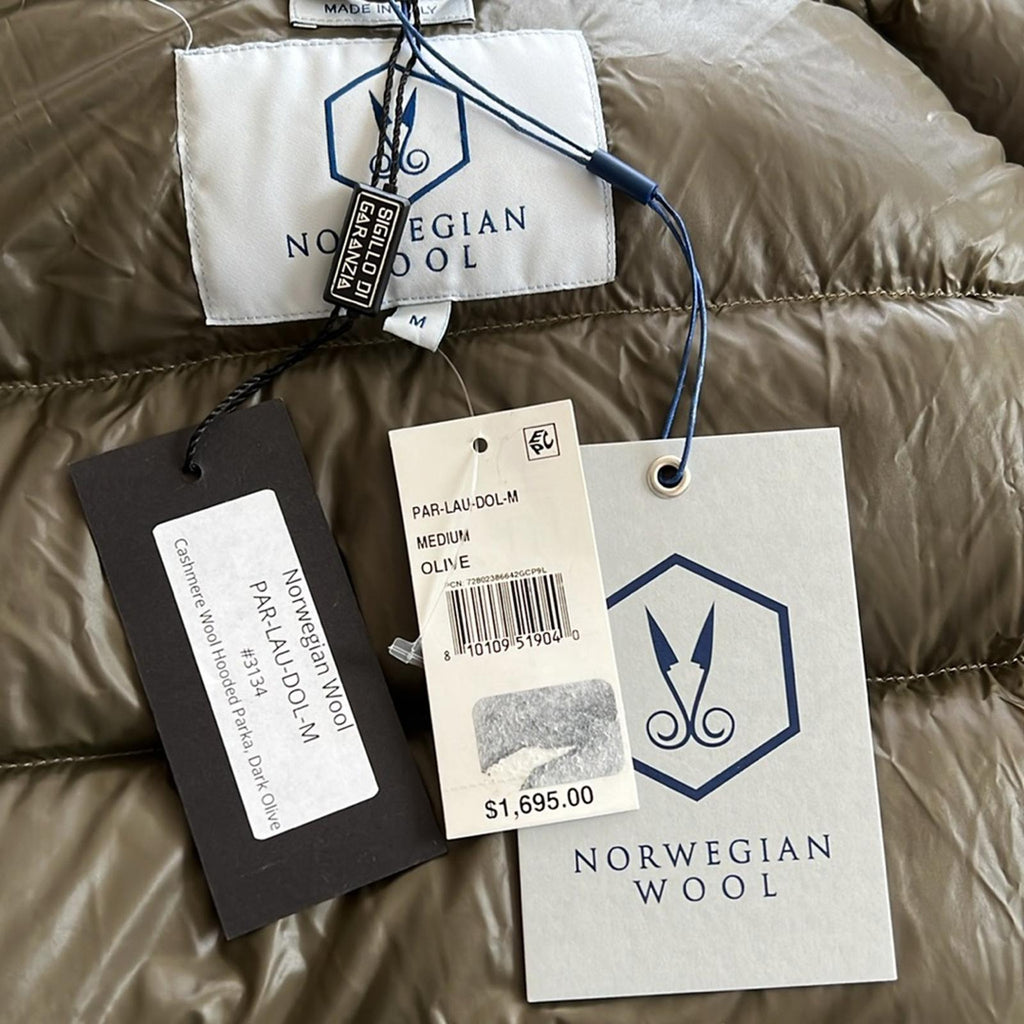 Norwegian Wool Cashmere Wool Hooded Down Parka, No Belt, Size M NWT $1,695