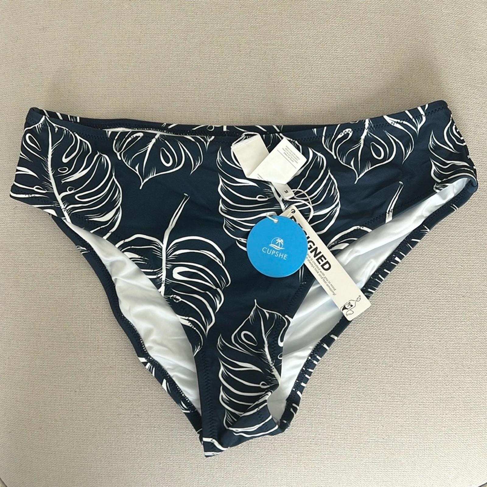 Cupshe Navy Leaf-Print Bikini Bottom Size M New w/Tag