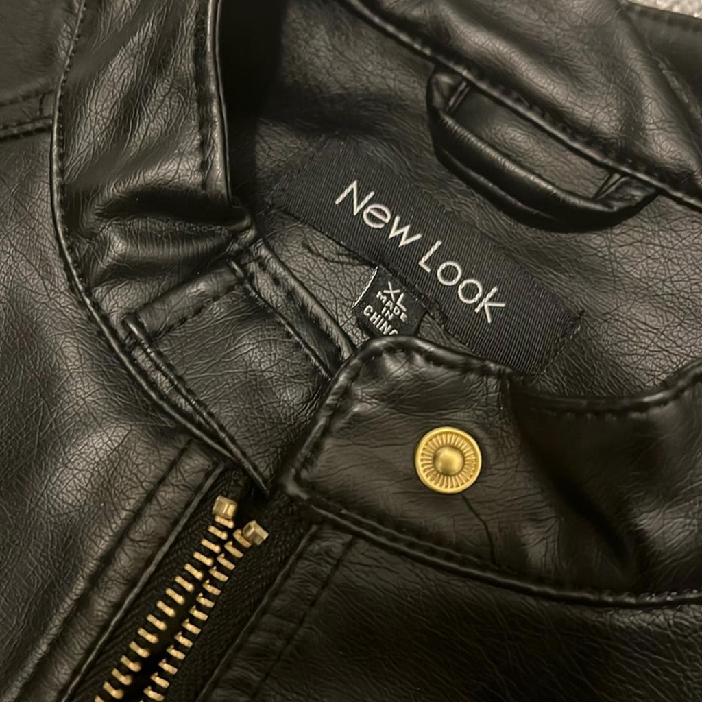 NEW LOOK Faux Leather Jacket in Black+Gold Tone Hardware, Size XL  New w/o Tag