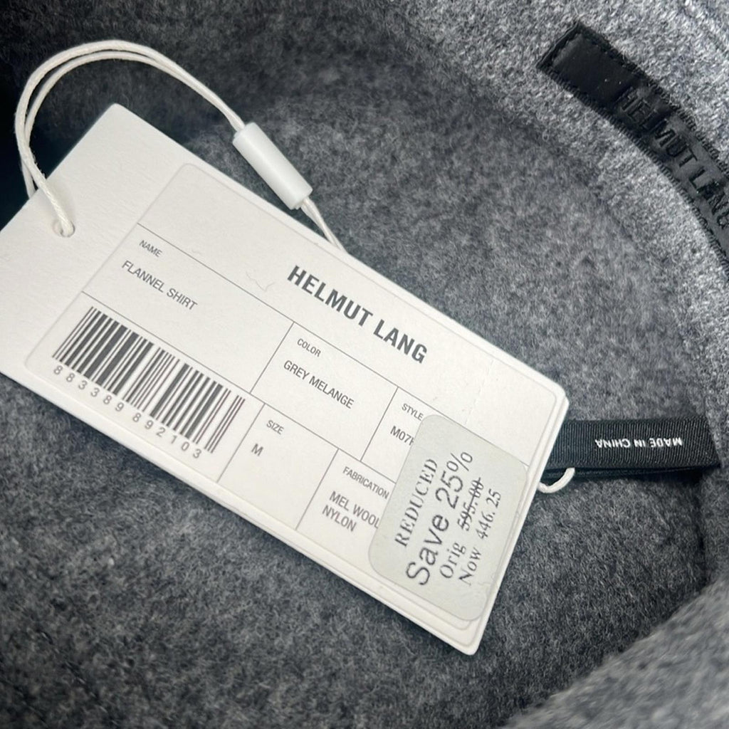 Helmut Lang Wool-Blend Flannel Shirt in Grey Melange, Size M New w/ Tag $595