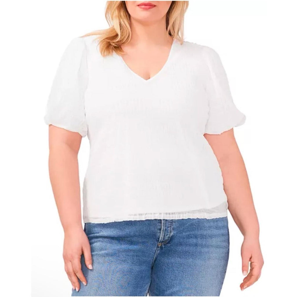 Vince Camuto Smocked Top, Blooming Brights in Ultra White Plus Size 1X NWT $99