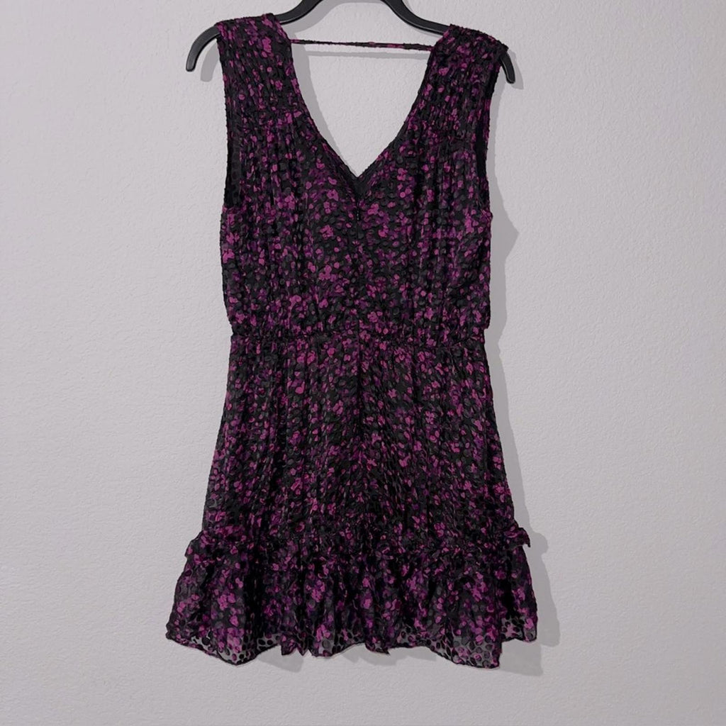 Ramy Brook Romina Printed Mini Cocktail Dress in Plum/Black, Size 6 NWT $495