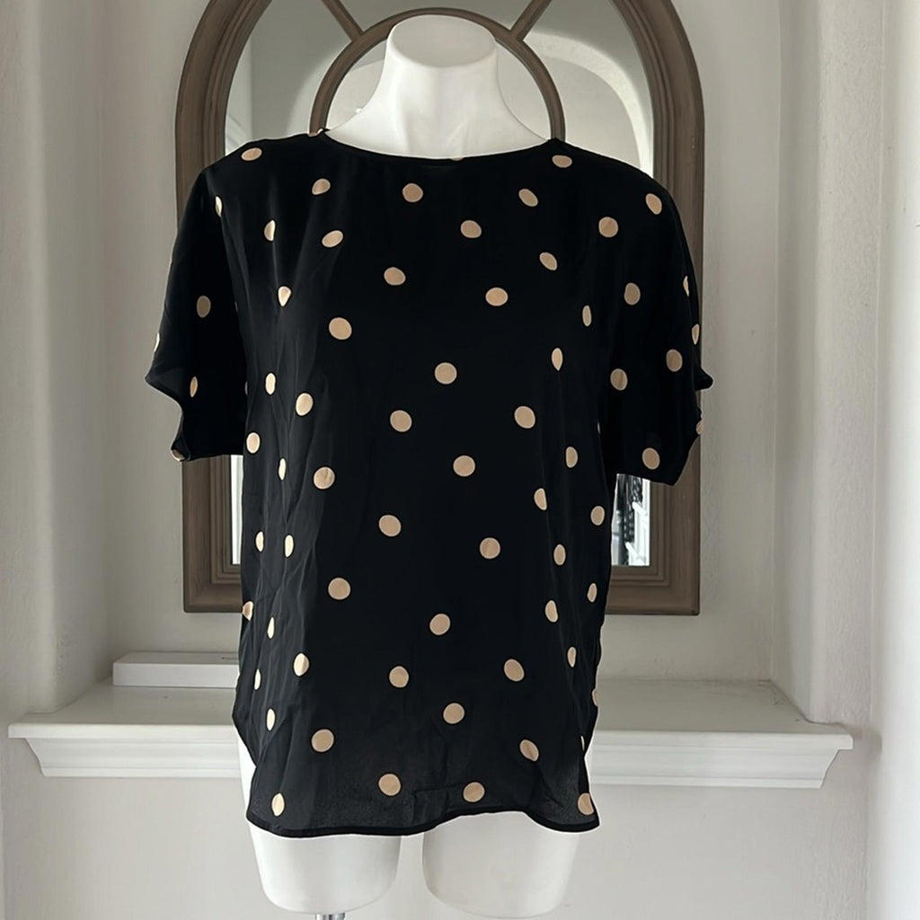Anne Klein Large Dot Bateau Neck Short Sleeve Blouse, NWT, Size M