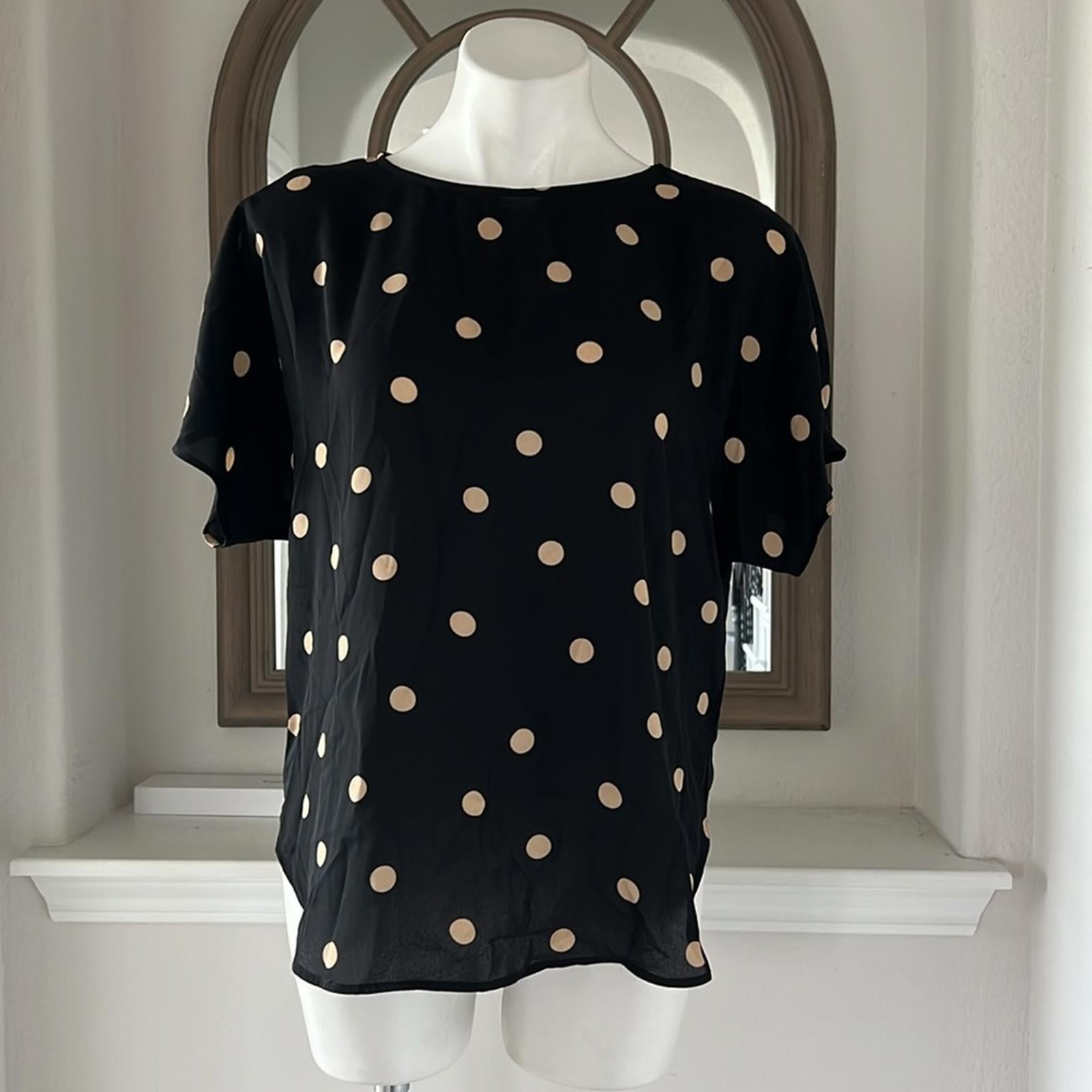 Anne Klein Large Dot Bateau Neck Short Sleeve Blouse, NWT, Size M