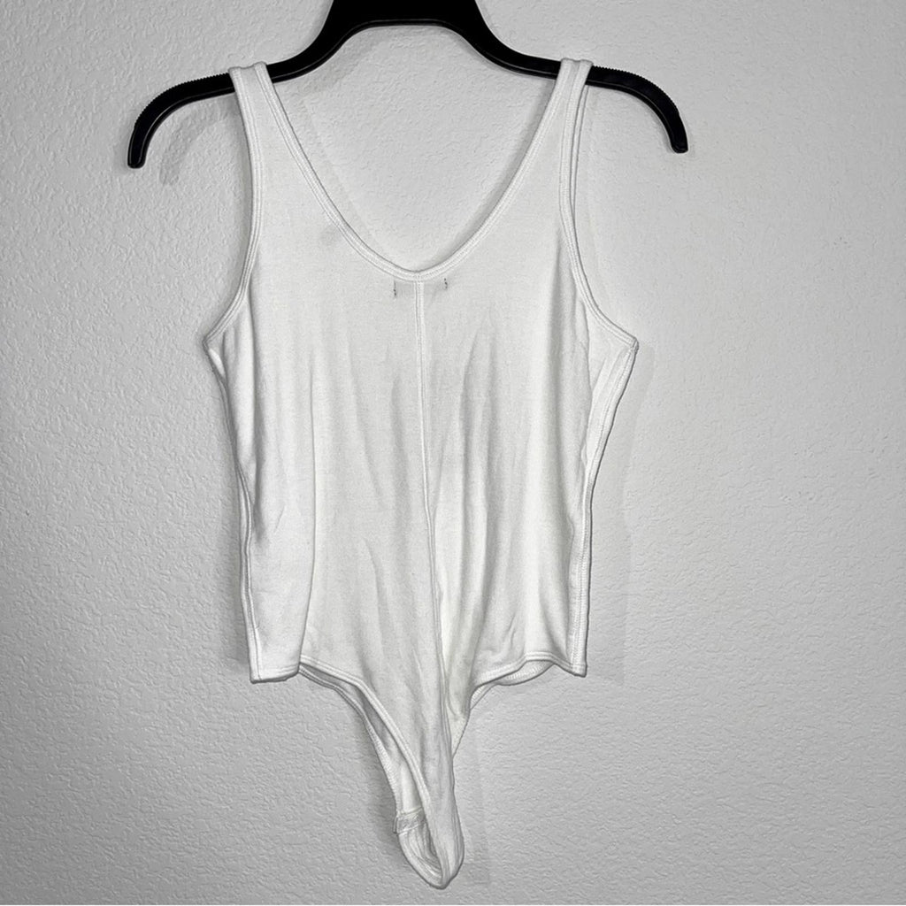ATM White V-Neck Tank Bodysuit in White, Size L NEW w/Tag $175