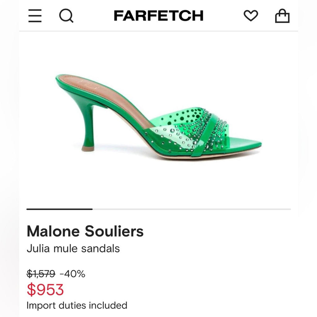 Malone Souliers Julia Embellished High Heel Mules Green Size 40 NEW Retail $1579