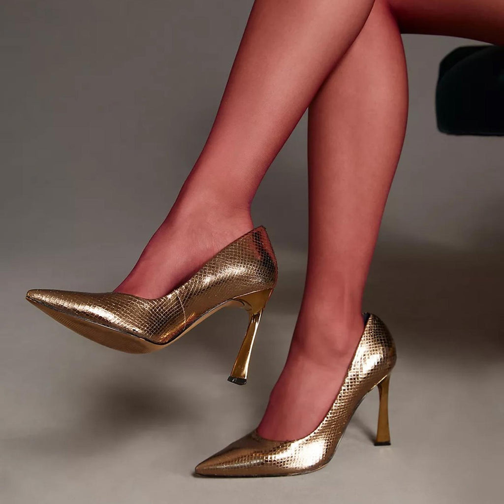 Marc Fisher LTD Sassie Metallic Stiletto Pumps, Gold, Size 7.5M Retail $150