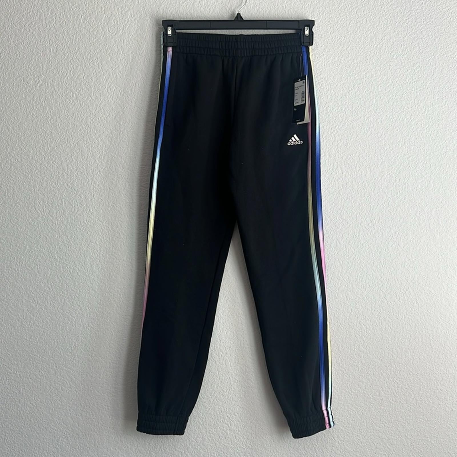 Adidas Girls' Fleece Jogger in Black with Multicolor Stripes, NWT, Size L/14