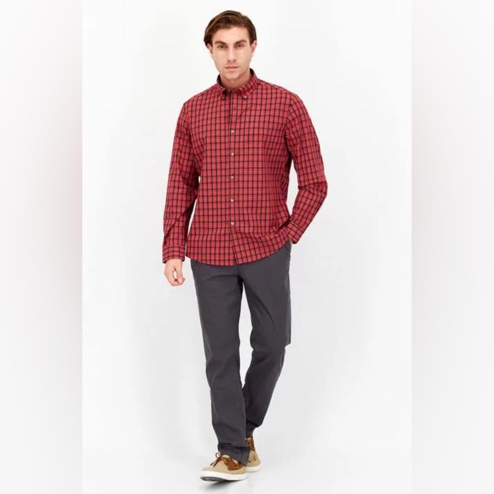 Club Room Men's Slim Fit Plaid Dress Shirt in Red/Black, NWT, Size S