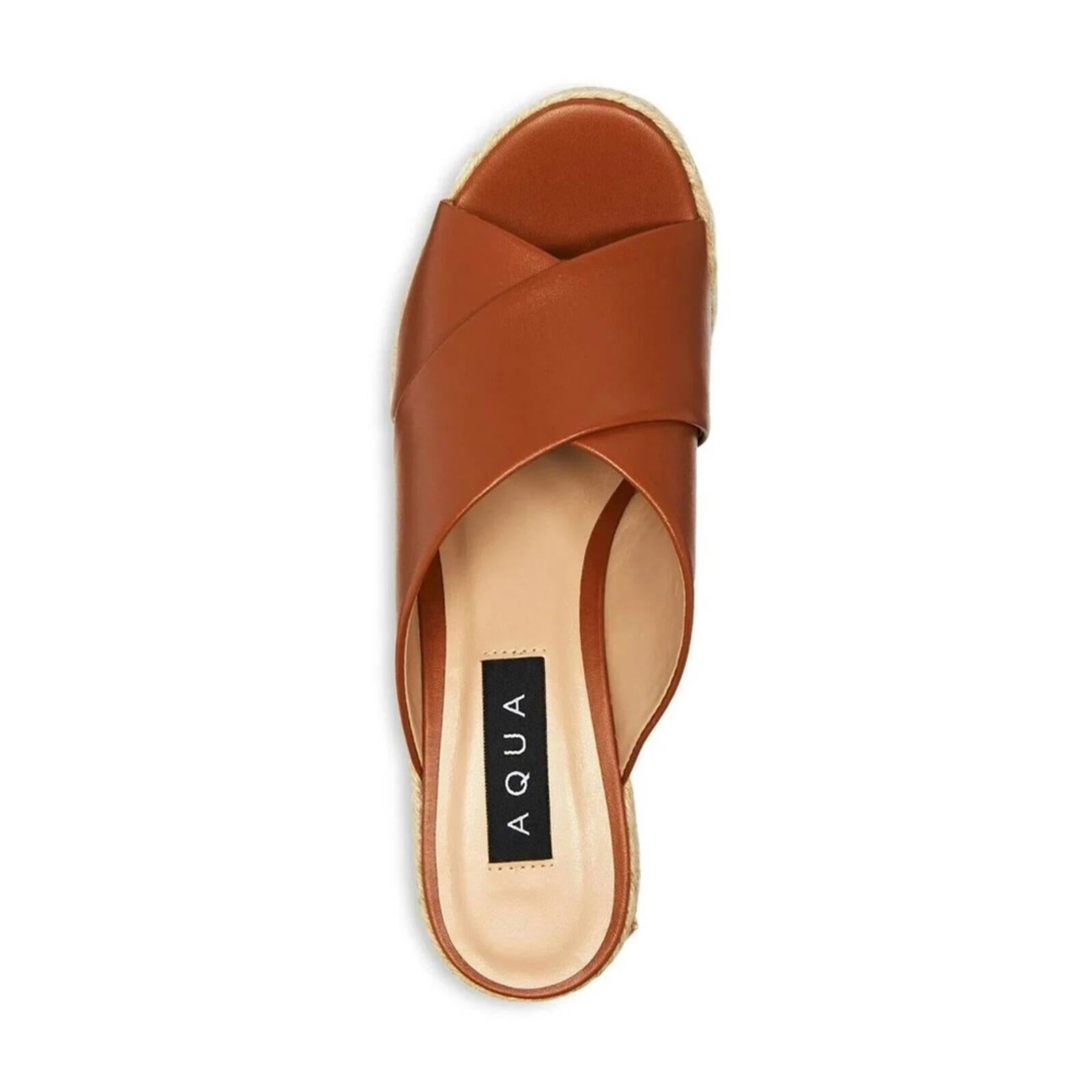 Bloomingdale’s Aqua July Platform Slide Sandals in Cognac, Size 8 New in Box
