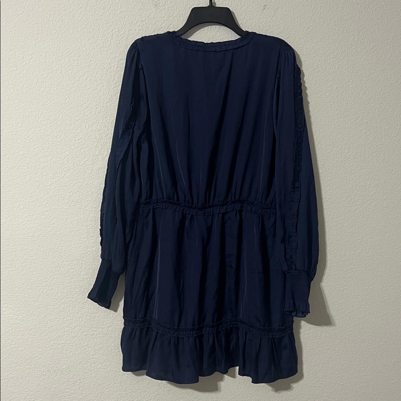 AQUA Ruffled V-Neck Dress in Navy, Size XL NEW w/Tag