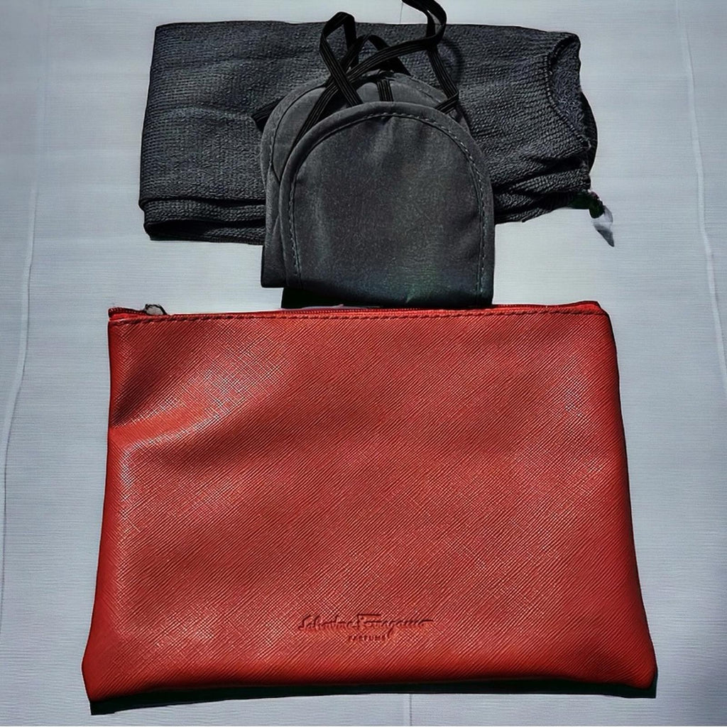 NEW Salvatore Ferragamo Cosmetic Pouch + Travel Size Lotion + Lip Balm + Extras