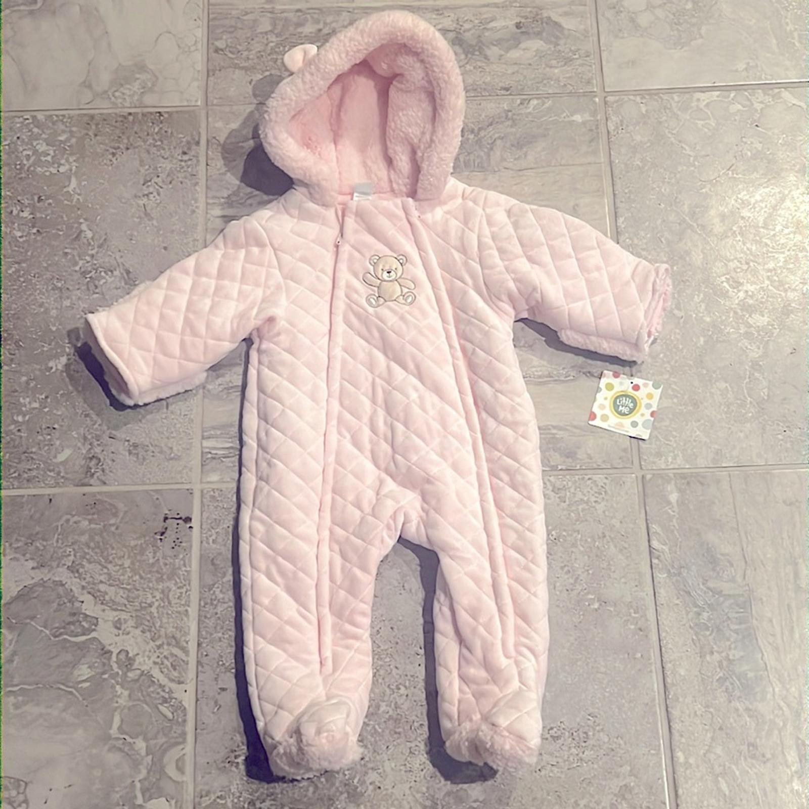 Little Me Bear Quilted Velour Pram/Snowsuit in Pink, 6-9 Months New with Tag