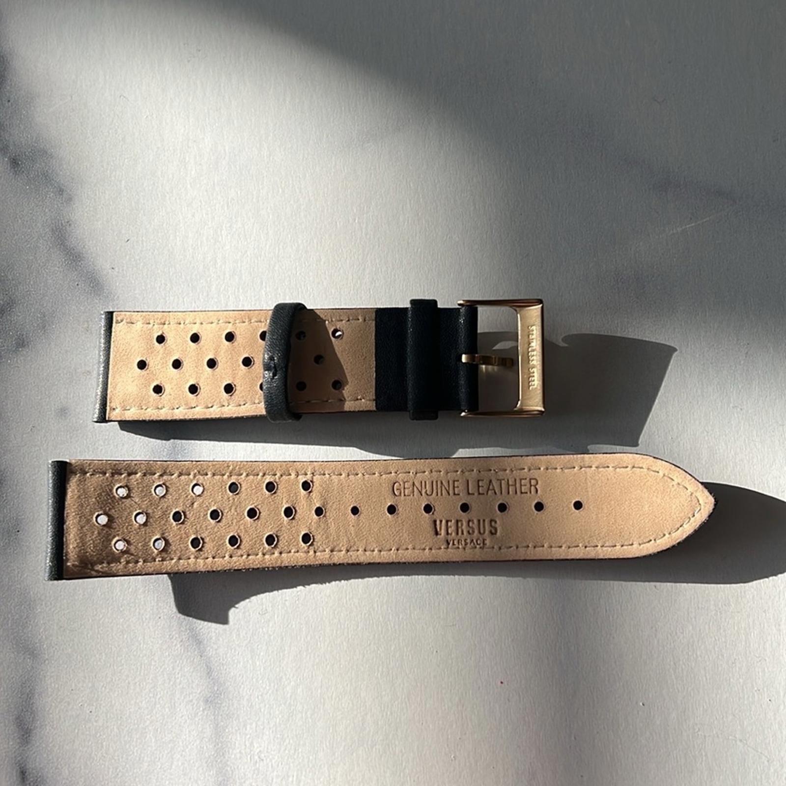 Versace 22MM Leather Watch Band in Navy, New w/o Box