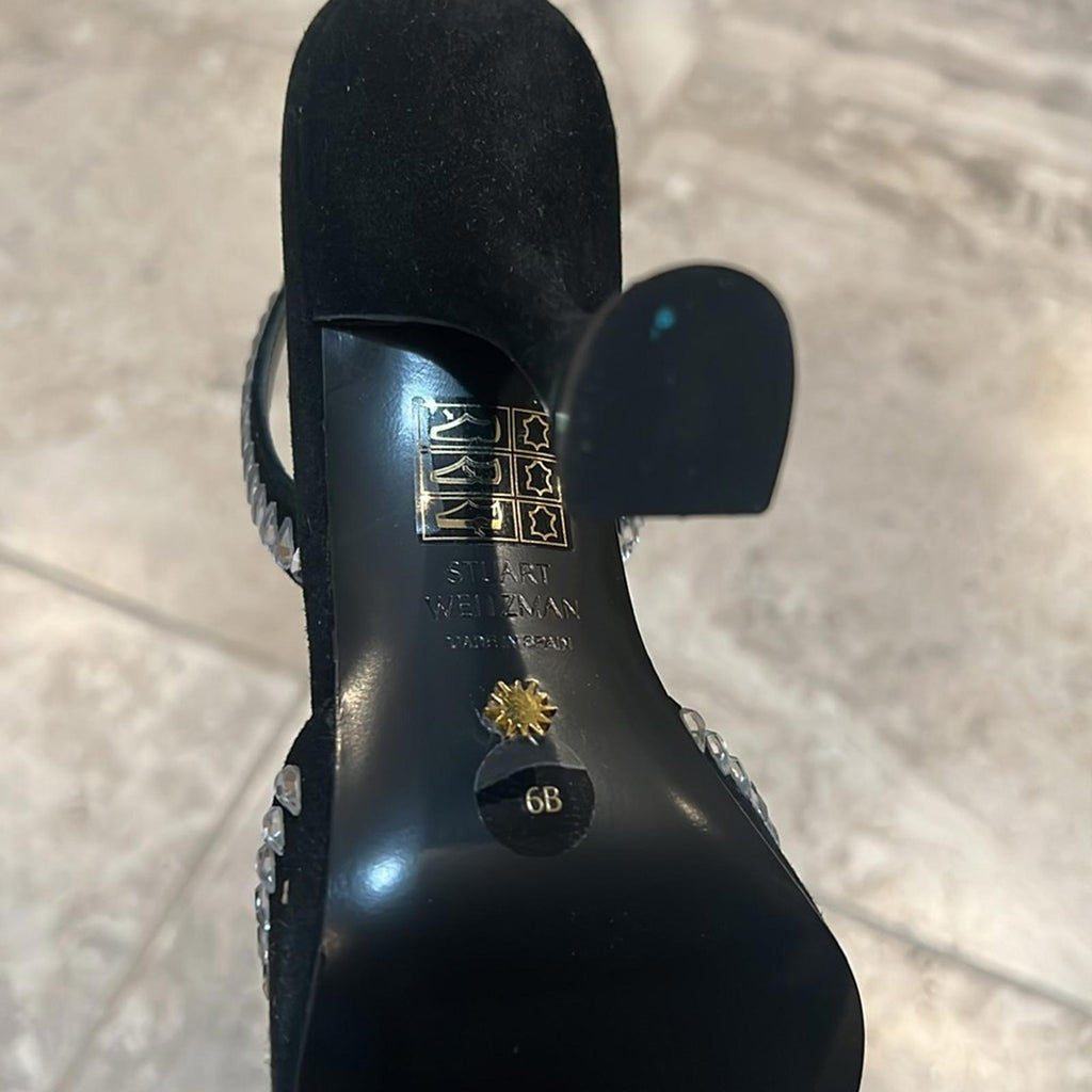 Stuart Weitzman Gemcut Xcurve Slingback Pumps in Black Suede, Size 6 NEW $650